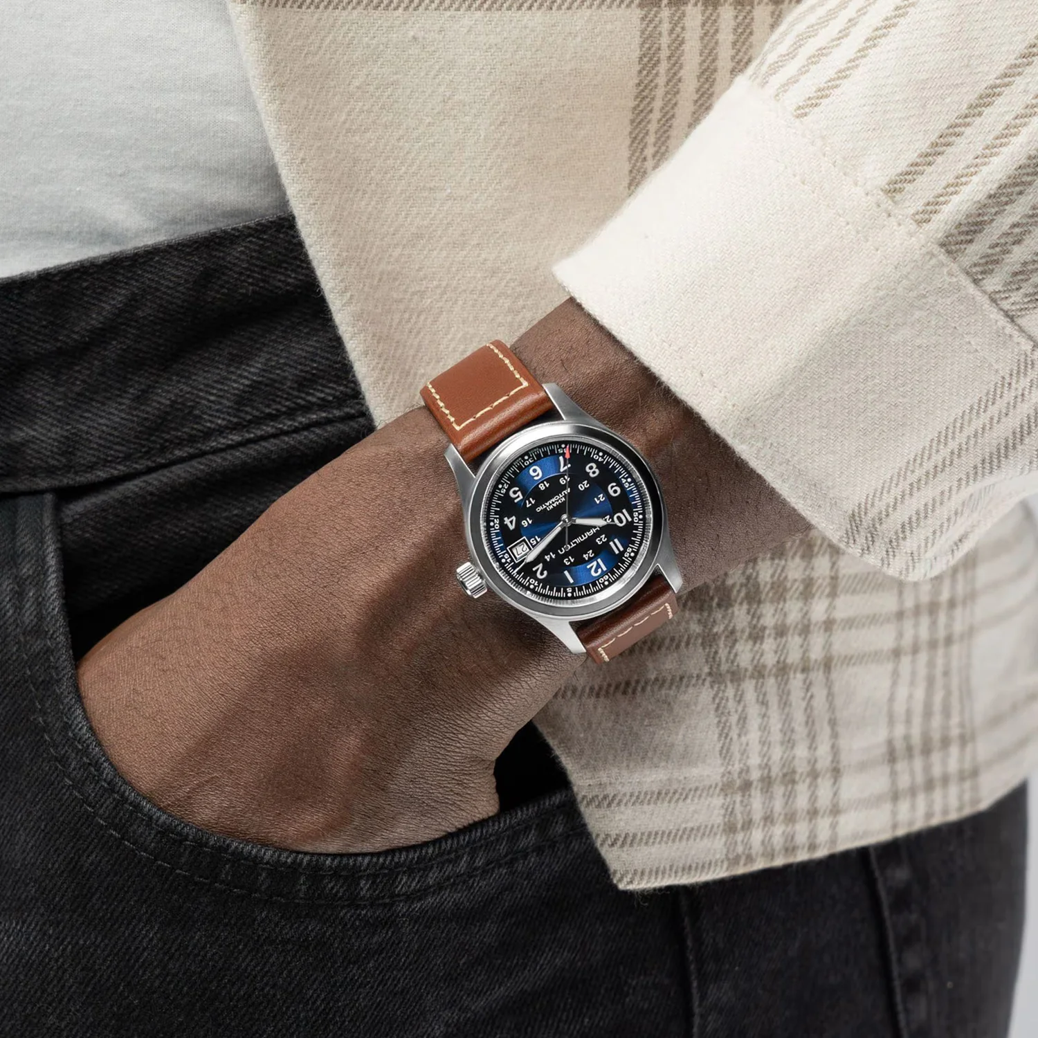 Hamilton - Khaki Field 38 mm Automatic Blue Dial Leather - H70455540 - Image 4