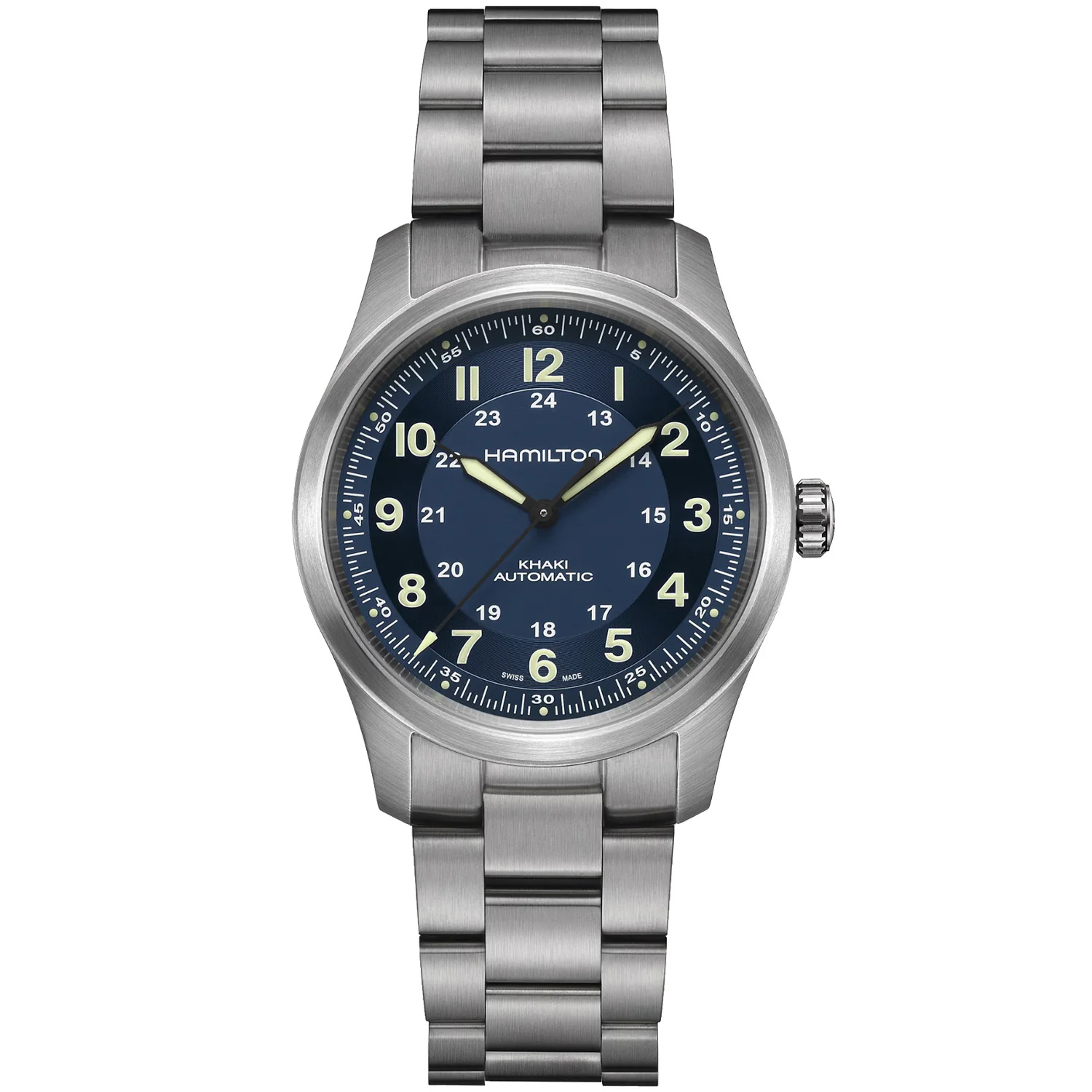 Hamilton - Khaki Field 38 mm Automatic Titanium Blue Dial Bracelet - H70205140