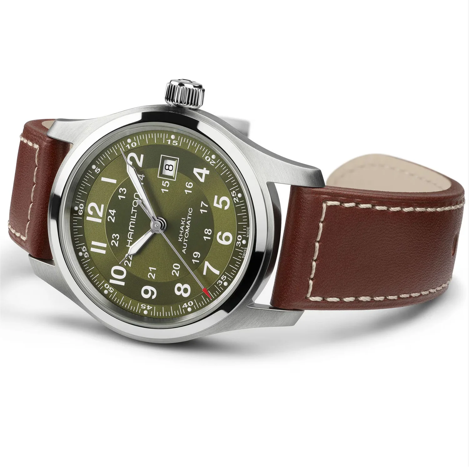 Hamilton - Khaki Field 42 mm Automatic Green Dial Leather - H70605560 - Image 4