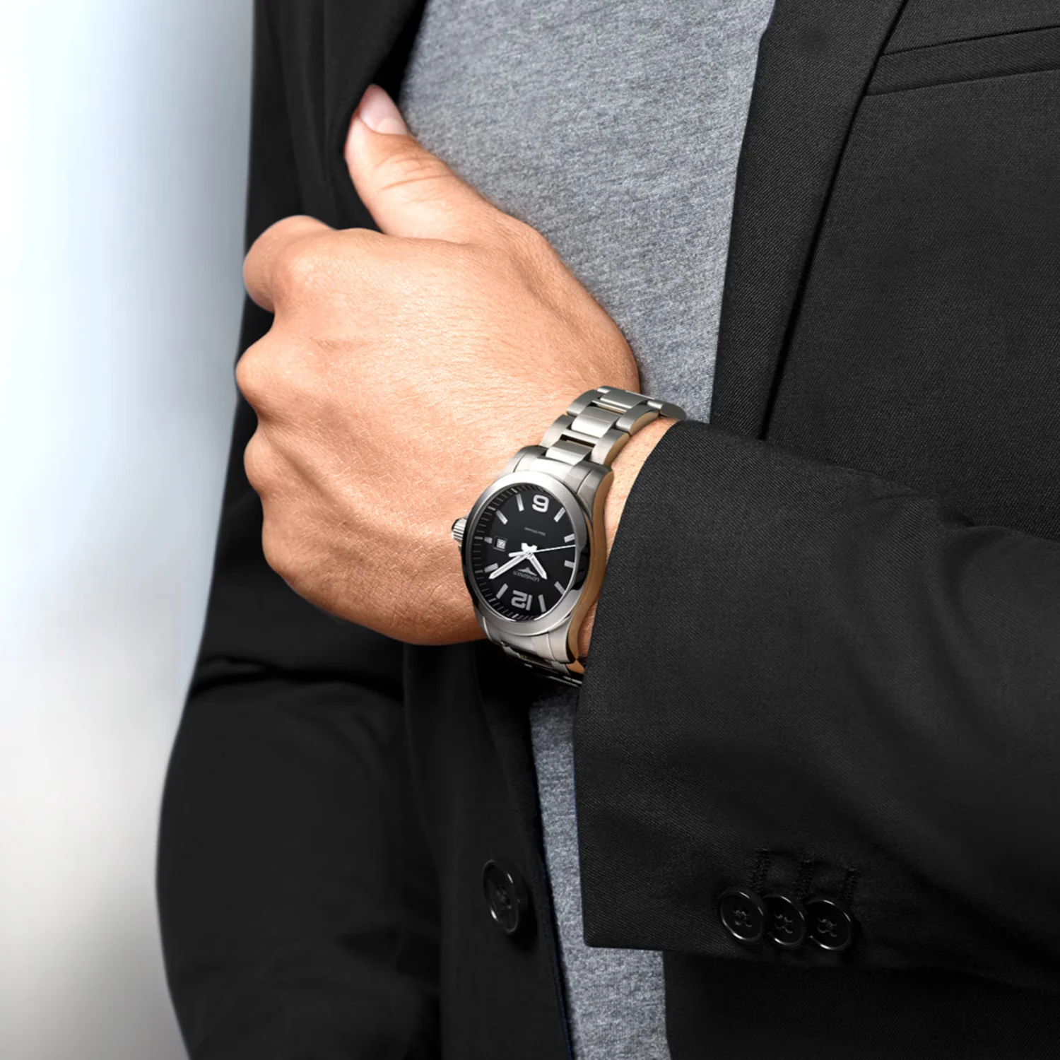 Longines - Conquest 41 mm Quartz Black Dial Date Stainless - L37594586 - Image 3