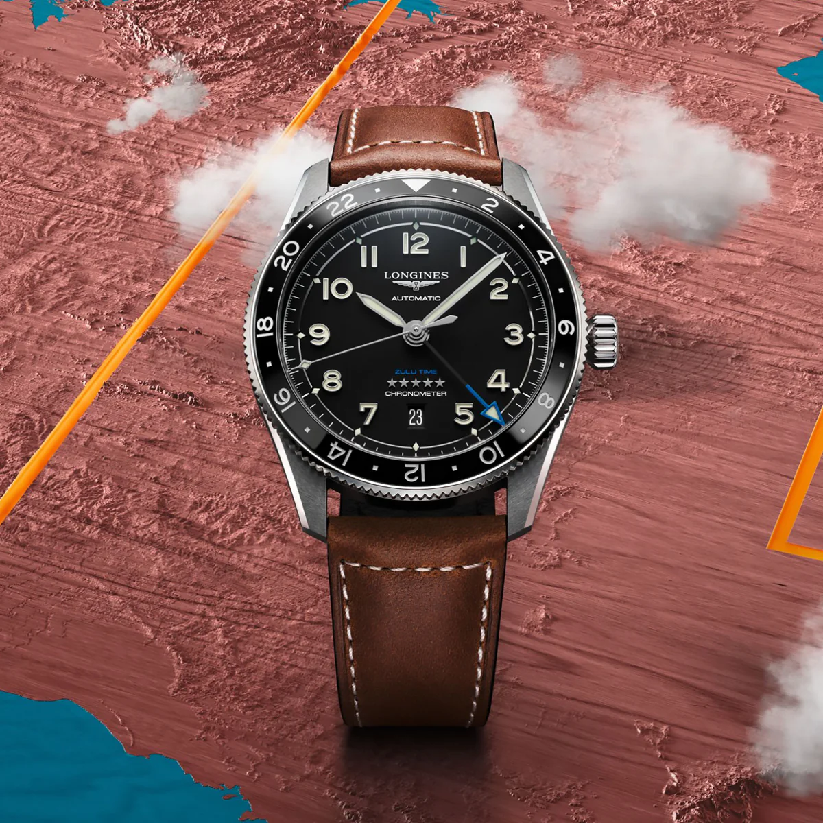 Longines - Spirit Zulu Time GMT 42 mm Black Dial Automatic Leather - L38124532 - Image 3