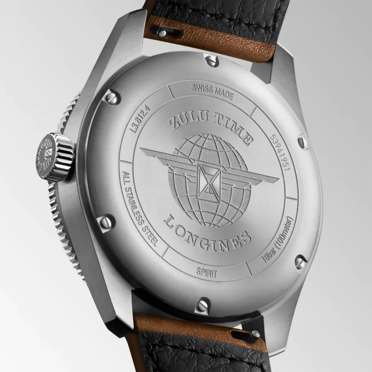Longines - Spirit Zulu Time GMT 42 mm Green Bezel Anthracite Dial Leather - L38124632 - Image 2