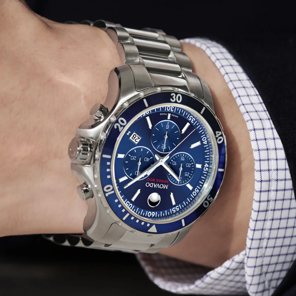 Movado - 800 Series 42 mm Performance Case & Bracelet Blue Chronograph Dial - 2600141 - Image 3