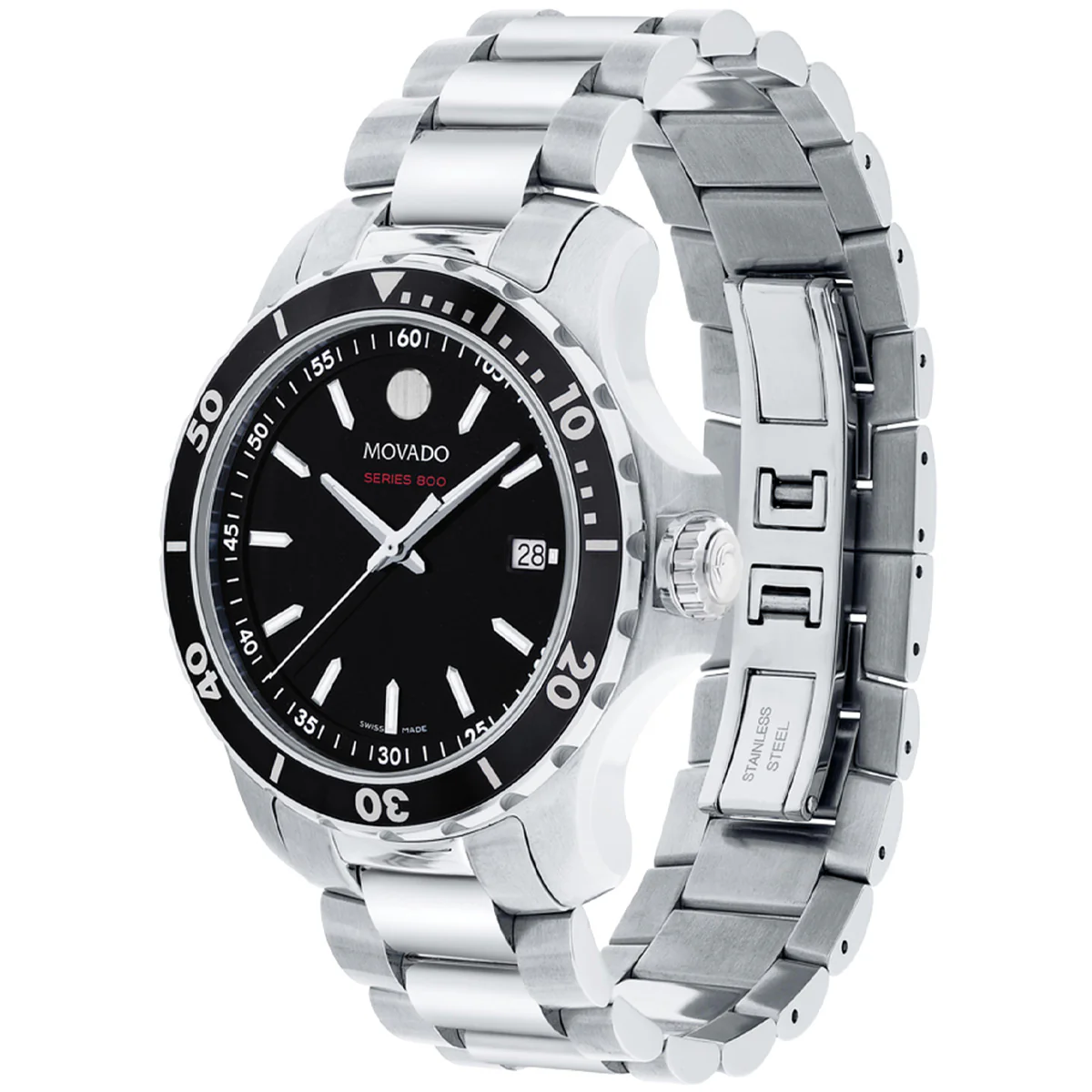 Movado - 800 Series 40 mm Steel Case & Bracelet Black Dial - 2600135 - Image 2
