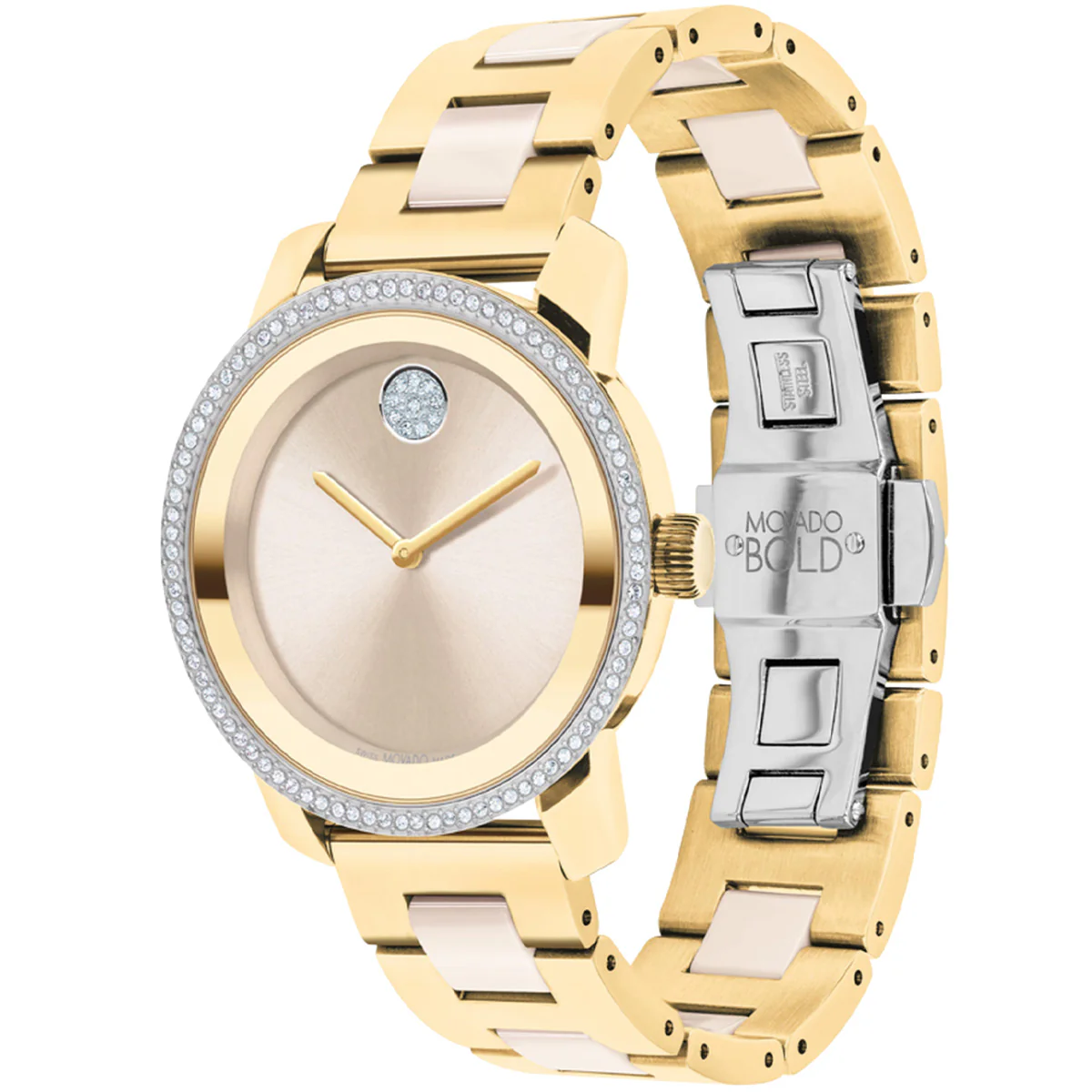 Movado - Bold Ceramic 36 mm Taupe & Gold Case Crystal Dial - 3600785 - Image 2