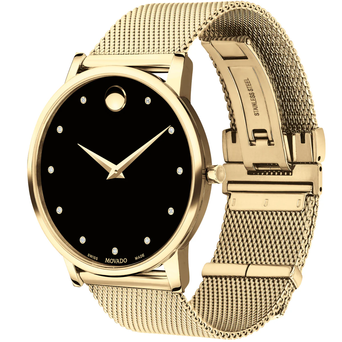 Movado - Museum Classic 40 mm Diamond Dial Yellow Gold PVD Mesh Bracelet - 0607512 - Image 2